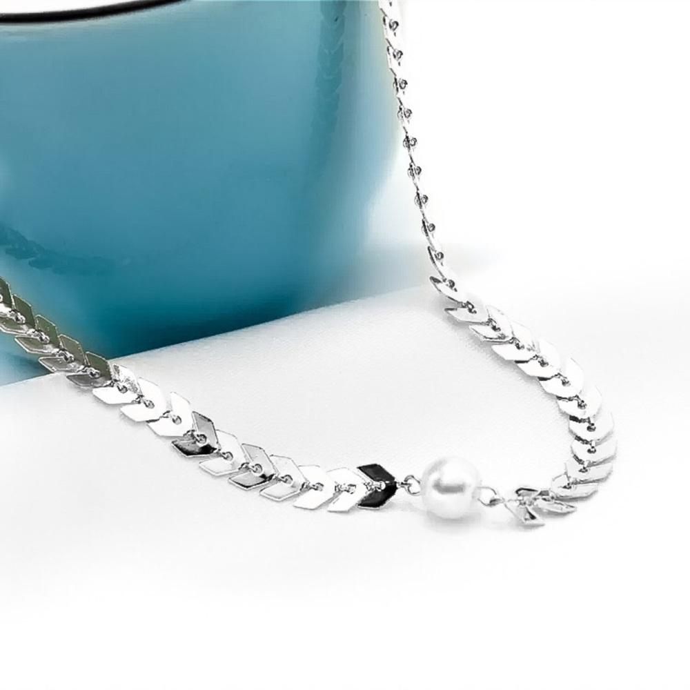 ⚜️[𝟯/$𝟭𝟴]⚜️Silver Arrow Pearl Dainty Choker NEW - Picture 2 of 9